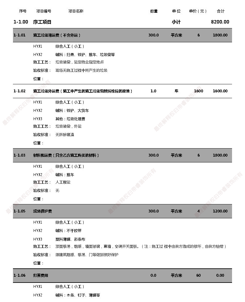 汗蒸館裝修預(yù)算表第一頁(yè)